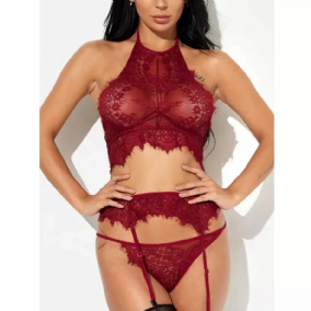 Fantezi Kırmızı Dantel Alt Üst Seksi Jartiyer Takım